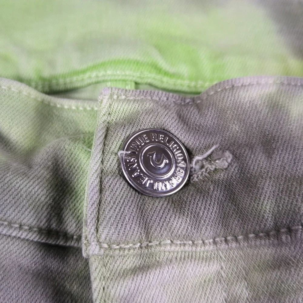 True Religion Tie Dye Jeans Mens 32x29 Gray Green Yellow Straight Leg Back Label